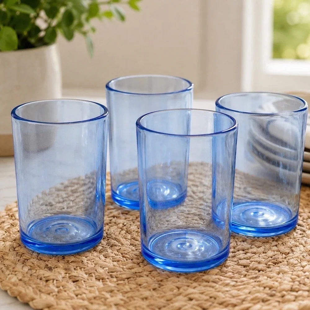 Vintage Pier 1 Marketplace Acrylic Tumblers Drinking Glasses Blue Set of 4 14oz
